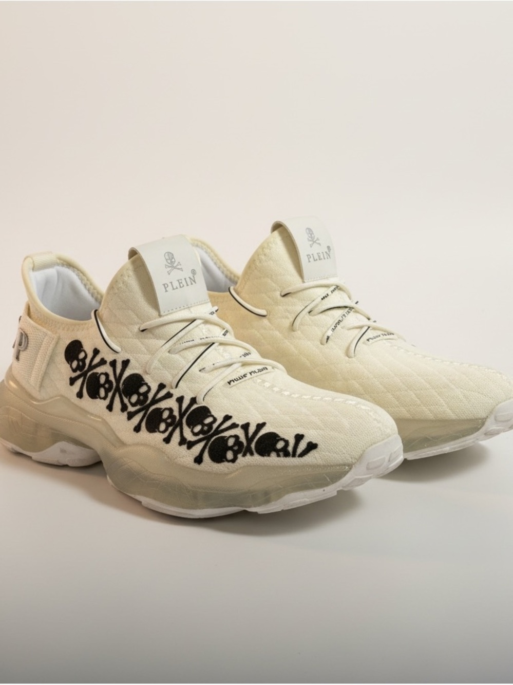 Philipp Plein White Quilted Skull Accent Sneakers NWT $434
